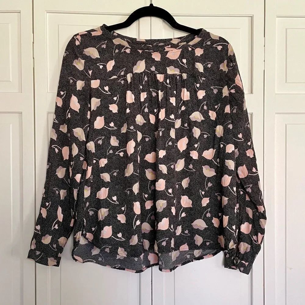 Loft black and floral long sleeve blouse size small